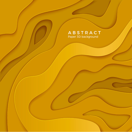 3D abstract background with yellow paper cut shapes. Layer color wavy paper. Design for business poster and presentation. Vector illustrationのイラスト素材