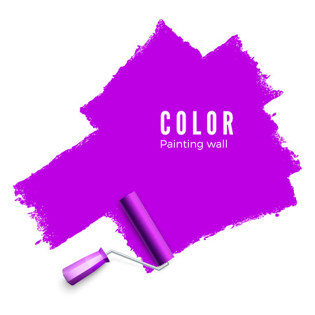 Roller brush for text. Paint roller brush. Color paint texture when painting with a roller.  Painting the wall in purple. Vector illustration isolated on white backgroundのイラスト素材