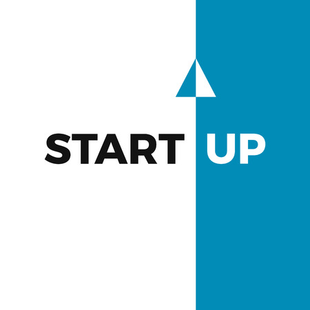 Start up business concept. Text Start isolated on white background and text Up on blue background...