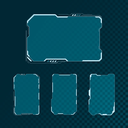 HUD futuristic user interface screen elements set. Abstract control panel layout design. Sci fi virtual tech display. Vector illustrationのイラスト素材