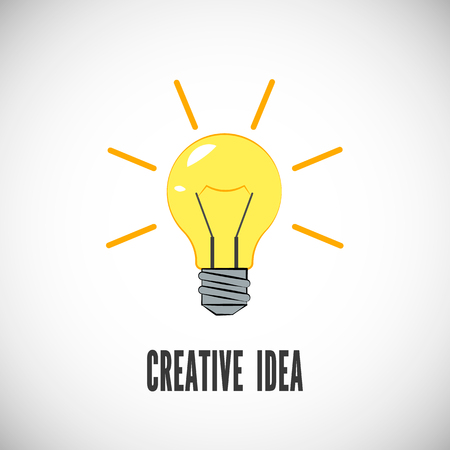 Creative idea. Light bulb with rays shine. Business or start up concept. Energy and idea symbol. Vector illustrationのイラスト素材
