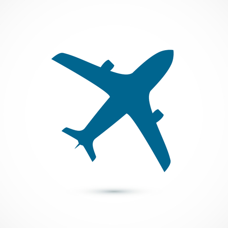 Blue flying airplane icon. Vector illustration isolated on white backgroundのイラスト素材