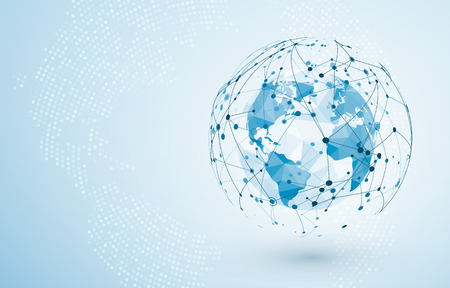 Global network connection. Big data or global social network connection. Low polygonal World map point and line concept of global business. Vector Illustrationのイラスト素材