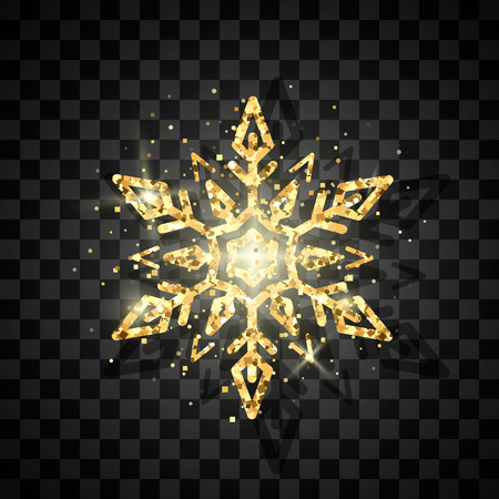 Luxury golden snowflake symbol of New Year and Christmas. Abstract snowflake pattern. Vector illustration isolated on transparent backgroundのイラスト素材
