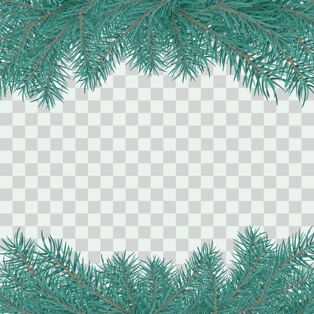 Fir branch border. Winter holiday decoration element on transparent background with space for greeting text. Vector illustrationのイラスト素材