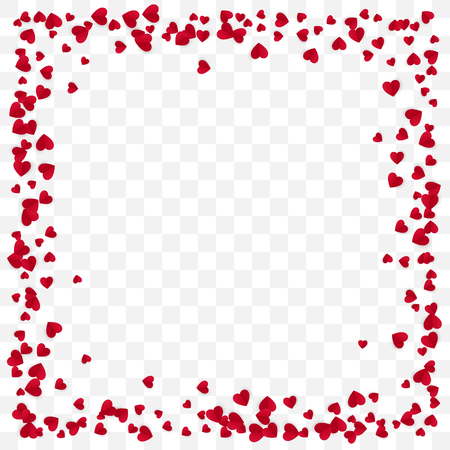 Red Paper Heart Frame Background. Valentine's Day romantic background. Heart Frame with space for Text. Vector illustration isolated on transparent backgroundのイラスト素材