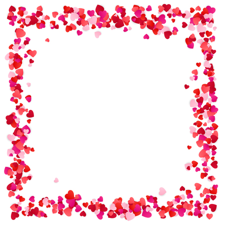 Red Paper Hearts Frame Background. Hearts Frame with space for Text. Romantic Scattered Hearts Texture. Vector illustrationのイラスト素材
