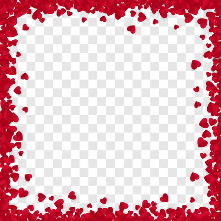 Red Paper Heart Frame Background. Heart Frame with space for Text. Valentine's Day romantic background. Vector illustration isolated on transparent backgroundのイラスト素材