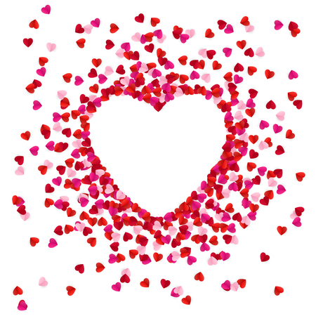 Heart shape lined with paper hearts. Happy Valentine`s Day greeting card background. Vector illustrationのイラスト素材