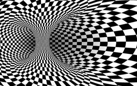 Geometric Square Black and White Optical Illusion. Abstract Wormhole Tunnel. Vector Illustrationのイラスト素材