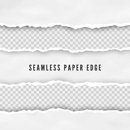 Set of torn seamless paper borders. Abstract paper texture with damaged edge. Vector illustration isolated on transparent backgroundのイラスト素材