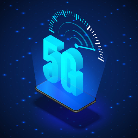 5G Wireless Network Systems. Mobile Internet Technology. Isometric Banner 5G Network Technology. Vectorのイラスト素材