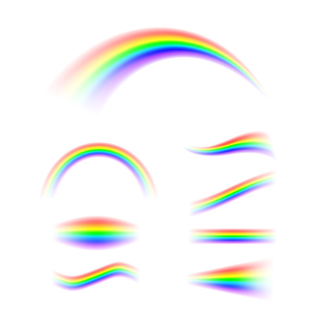 Abstract Rainbow set in different shapes. Spectrum of light, seven colors. Vector illustration isolated on white backgroundのイラスト素材
