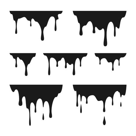 Liquid paint drops. Black melt drips. Graffiti splatter borders pattern. Vector illustration isolated on white backgroundのイラスト素材