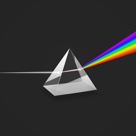 Dispersion. Colorful spectrum of light. Experiment with glass prism and beam of light. Vector illustrationのイラスト素材