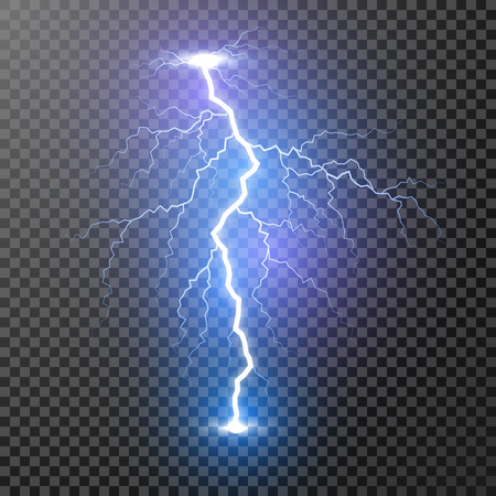Lightning. Magic and bright light effects. Vector Illustration isolated on transparent backgroundのイラスト素材