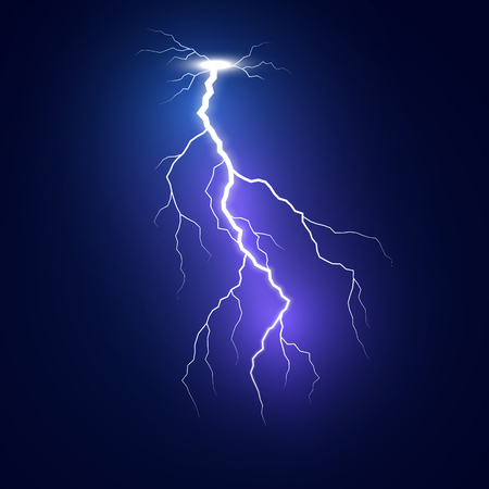 Lightning flash bolt. Blue lightning template. Thunderbolt isolated on dark background. Vector illustrationのイラスト素材