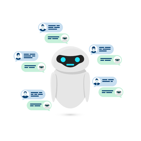 Chatbot concept. Bot or robot give answer for user quastion. Vector illustrationのイラスト素材