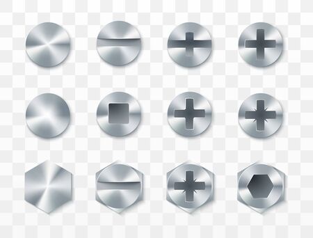 Screws, rivets and bolts set. Vector illustration isolated on transparent backgroundのイラスト素材
