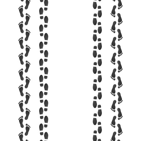 Ink shoe and bare imprint. Silhouette of boots footprint. Vector illustration isolated on white backgroundのイラスト素材