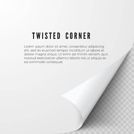 Realistic paper sheet with folded corner. Paper sheet with shadows on transparent background. Vector illustrationのイラスト素材
