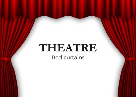 Open red theater curtain. Background for banner or poster. Vector illustration isolated on white backgroundのイラスト素材