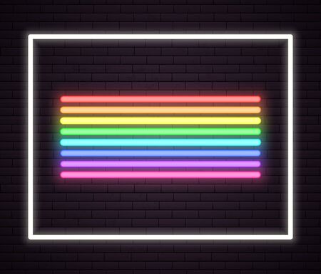 Rainbow neon tube lights. Signboard. Sign on wall of night club. vector illustrationのイラスト素材
