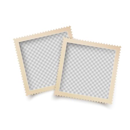 Old Square Photo Frame with Ornamental Border. Retro Photo Blank Template with Shadow Isolated on White Background. Vector illustrationのイラスト素材