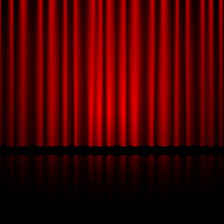 Closed red theater curtain with reflection in bottom. Background for banner or poster. Vector illustrationのイラスト素材