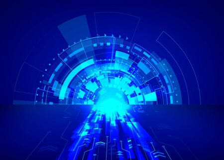 Abstract sci-fi technology background. Futuristic cyber system in blue colors. Business technology wallpaper. Vector illustrationのイラスト素材