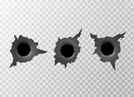 Bullet Hole. Torn surface from bullet. Ripped metal on transparent background. Vector illustrationのイラスト素材