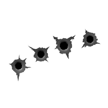 Track from machine gun. Bullet hole. Damage and cracks on surface from bullet. vectorのイラスト素材