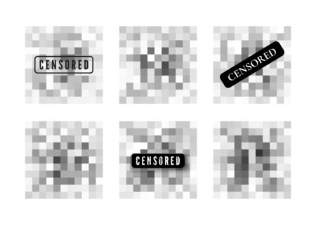 Censored data. Transparent pixels blure area. Decrease sharpness in illustration. Private content. Censorship mosaic. Vector のイラスト素材