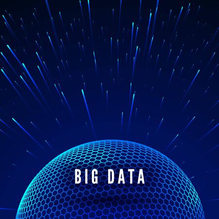 Big data visualization. Data streams around global network. Futuristic technology blue background. Vector illustrationのイラスト素材