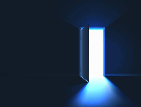 Open Door. Bright light in room through open door. Vector illustrationのイラスト素材