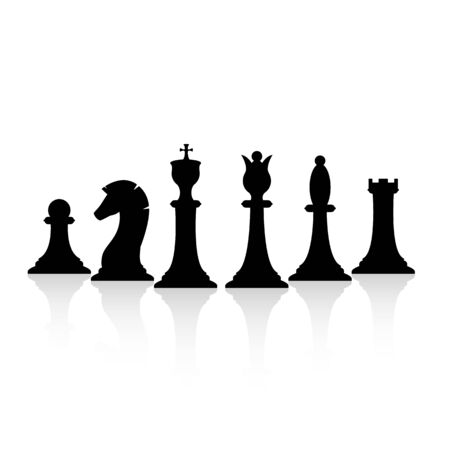 Black chess pieces set. Chess strategy and tactic. Vector illustration isolated on whiteのイラスト素材