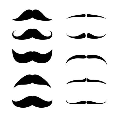 Mustaches set. Black silhouette of adult man moustaches. Vector illustration isolated on whiteのイラスト素材