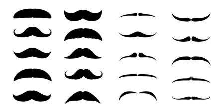 Set of Mustaches. Black silhouette of adult man moustaches. Symbol of Fathers day. Vector illustration isolated on whiteのイラスト素材