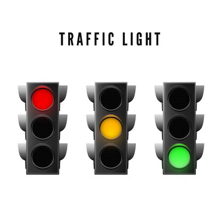 Realistic traffic light. Red yellow and green traffic signal. Isolated vector illustrationのイラスト素材