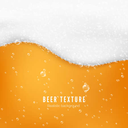 Beer color texture with bubbles and white foam. Fresh cold beer flow banner. Vector illustrationのイラスト素材