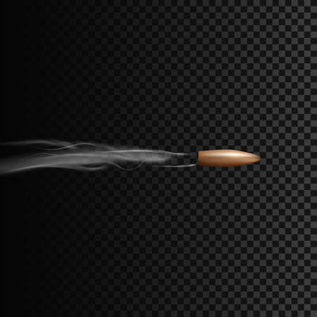 Realistic bullet in motion with smoke effect. Illustration isolated on transparent backgroundのイラスト素材