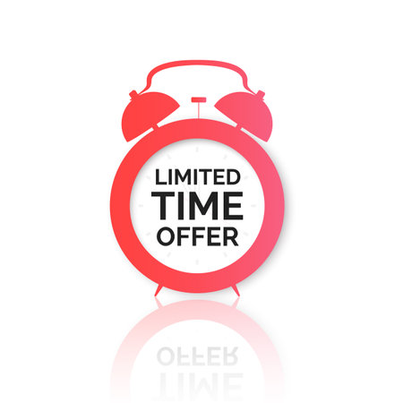 Alarm clock with special offer on dial. Limited time offer banner. Big sale discount. Vector illustrationのイラスト素材