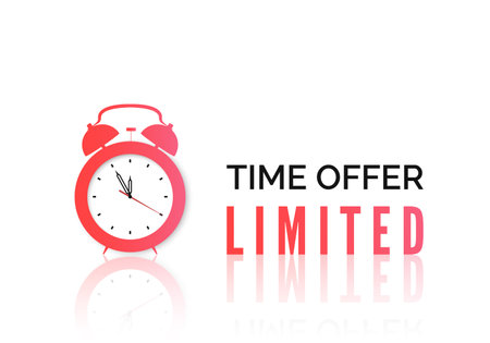 Alarm clock with special offer. Limited time offer banner. Big sale discount. Vector illustrationのイラスト素材