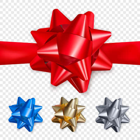 Set of realistic shiny bows. Decoration element for Valentines day or other holiday. Vectorのイラスト素材