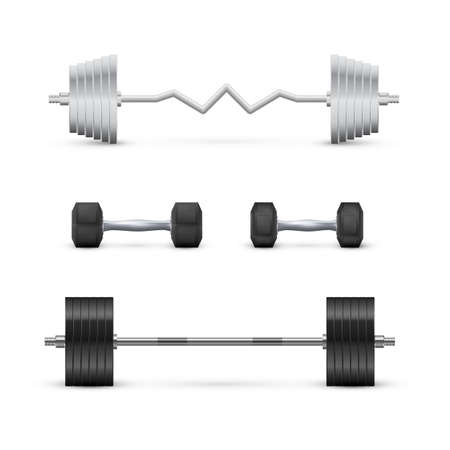 Set of dumbbells and barbells. Fitness and bodybuilding equipment. Vectorのイラスト素材