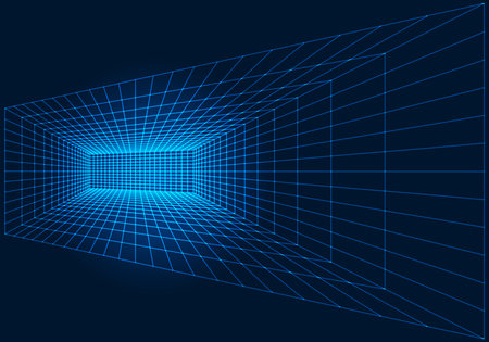 Perspective grid of indoor room structure. Wireframe of construction. Vector illustrationのイラスト素材