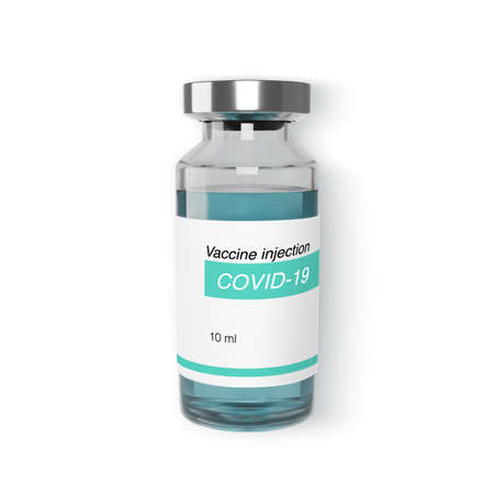 Vaccine in glass bottle realistic template. Protection from virus covid-19. Vaccination and...