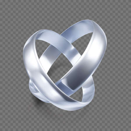 Realistic ring from white gold or silver. 3D render of platinum ring with shadow and reflection. Vector illustration isolated on transparent backgroundのイラスト素材