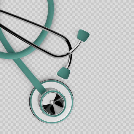 Stothoscope 3d render. Medical equipment. Diagnostics of heart and lung health. Health care banner concept. Vector isolated on transparent backgroundのイラスト素材