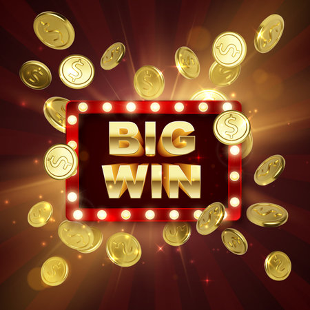 Jackpot casino winner. Big win banner. Retro signboard with falling gold coins. Vector illustrationのイラスト素材